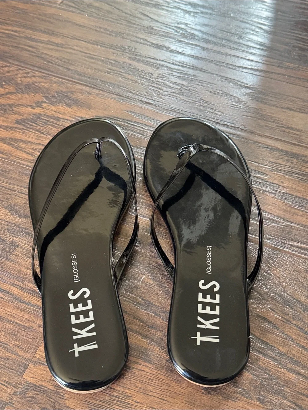 TKEES Black Gloss Patent Thong Sandals
